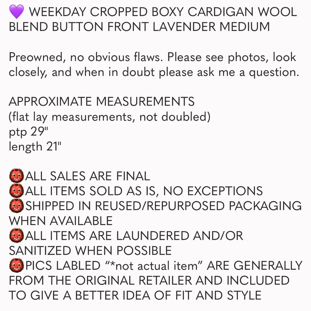 💜 WEEKDAY Lavender Button Cardigan 💜 - Picture 6 of 6